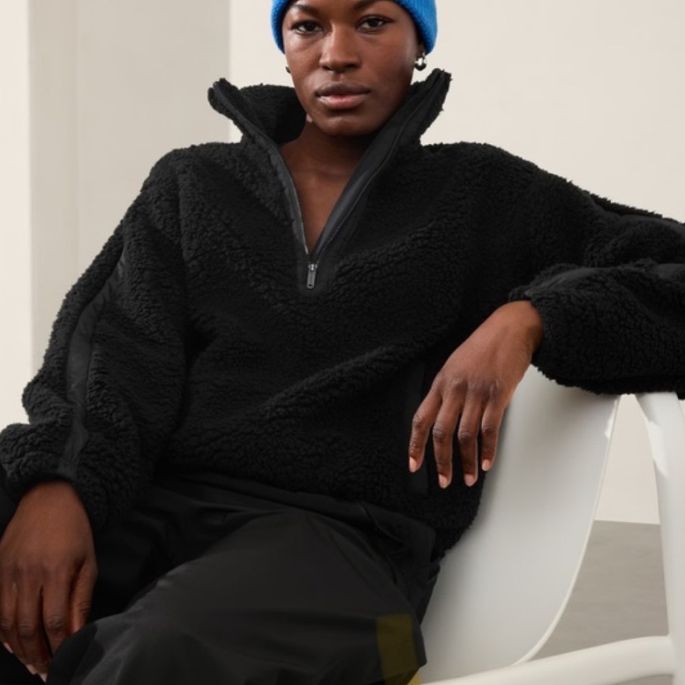 Athleta Cloud Fleece Sweatshirt Black 2X Cozy Soft Warm Classic